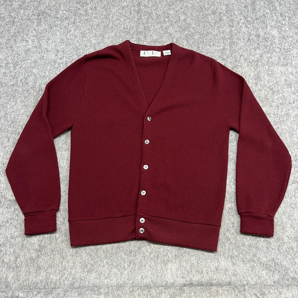 Cypress Links Sweater Mens Medium Burgundy Cardigan V Neck Golf Made in USA